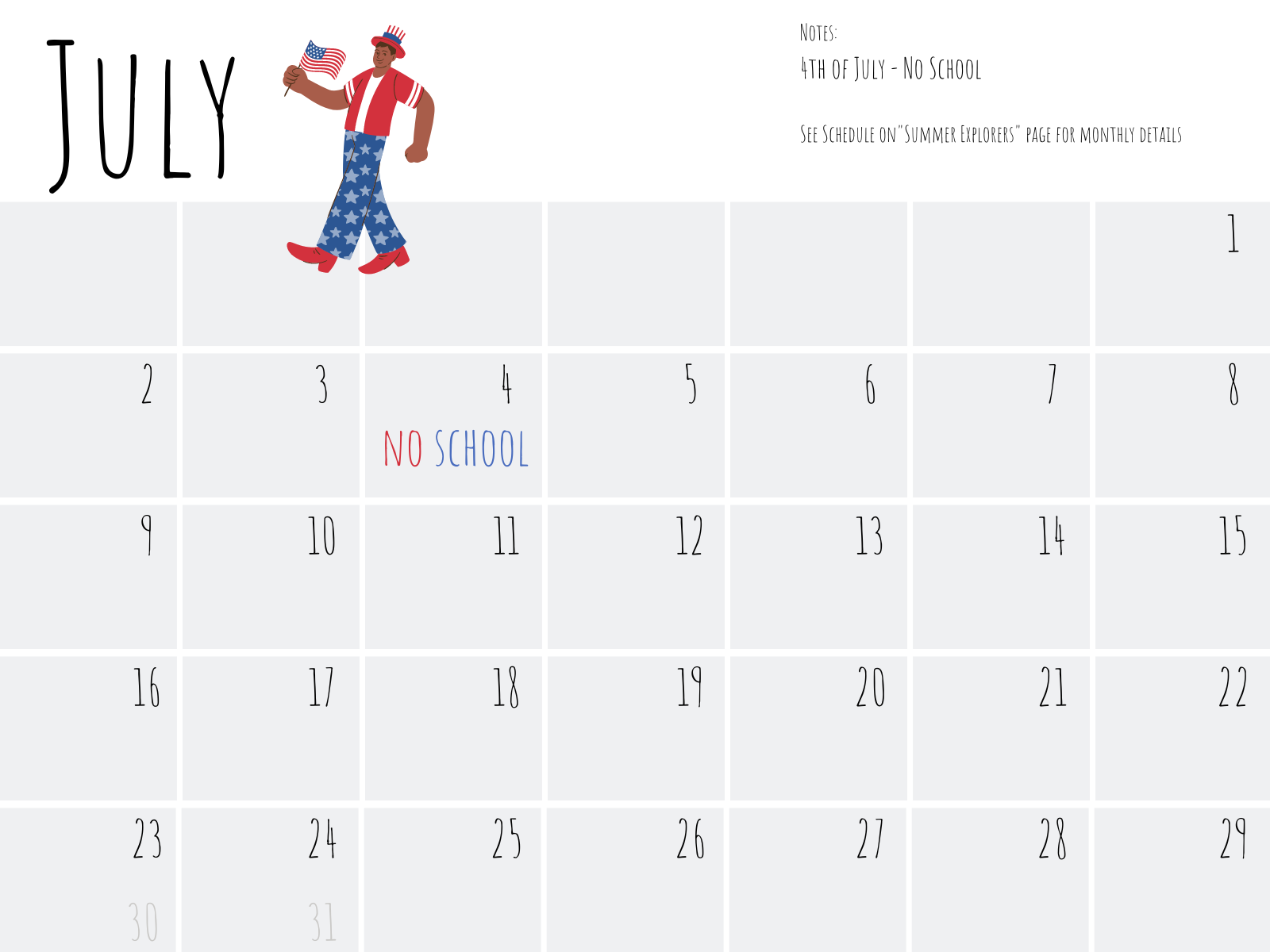 Chrysalis Preschool & Kindergarten School Calendar